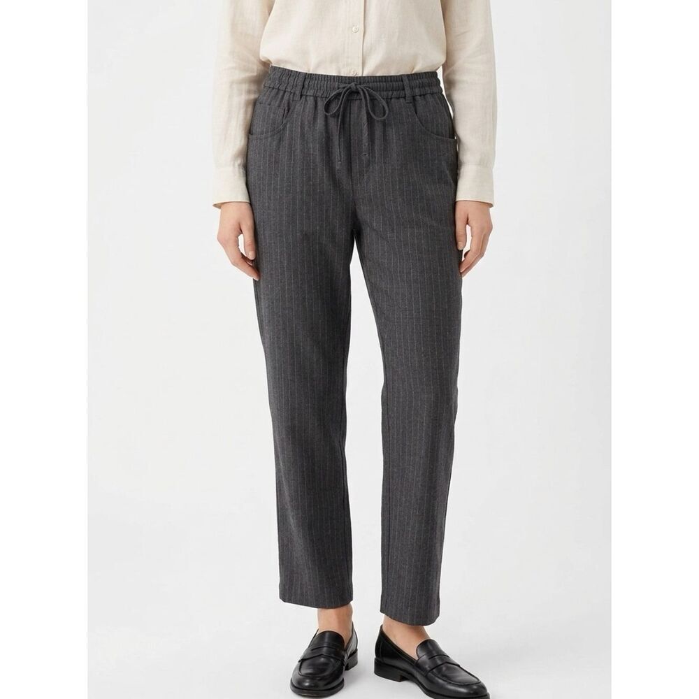 ZARA | Drawstring Waist Gray Pinstripe Print Pants Women’s Size 10